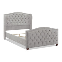 Marcella Upholstered Shelter Headboard Bed Set, Queen, Silver Grey Polyester