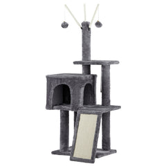 49 inch Cat Tree Cat Tower for Indoor Cats, Cat House with Padded Platform Bed, Toy Balls, Large Cozy Condo and Scratch Board, Dark Grey