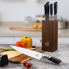 CHUSHIJI Knife Sets for Kitchen with Block and Sharpener 7-Pieces Premium Stainless Steel Kitchen Knife Sets with Block - Hard Wood Brown Knife Block Set