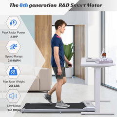 2 in 1 Under Desk Electric Treadmill 2.5HP, Remote Control, Display, Walking Jogging Running Machine Fitness Equipment for Home Gym Office