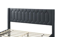 Modern Eye-Catching 1pc Queen Size Bed Charcoal Burlap Fabric Unique Diamond Design Headboard Bedframe