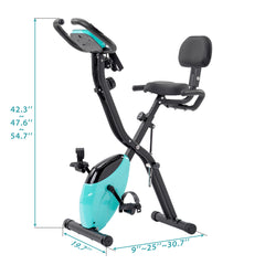 Folding Exercise Bike, Fitness Upright and Recumbent X-Bike with 16-Level Adjustable Resistance, Arm Bands and Backrest