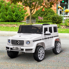 Aosom 12V Kids Electric Car, Mercedes Benz G500 Licensed Battery Powered Ride on Truck for Kids with Remote Control, Headlights, Music, Suspension & Storage for Boys and Girls, White