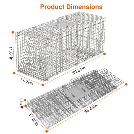 Humane Cat Trap Cage Catch Release Live Animal Rodent Cage Collapsible Galvanized Wire for Raccoons Beavers Groundhogs Foxes Armadillos