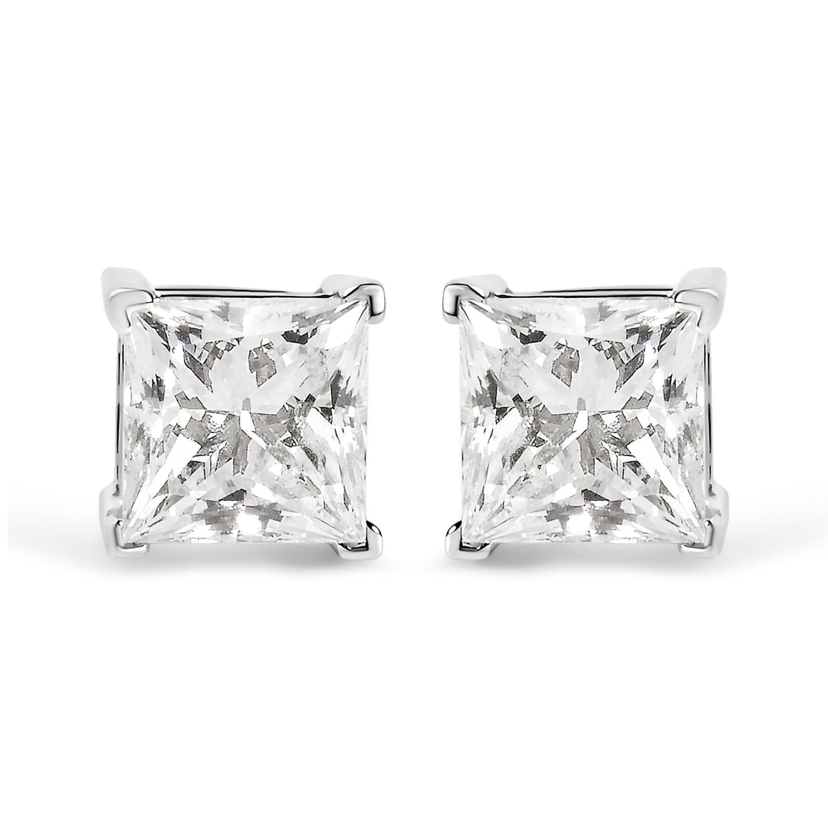 14K White Gold 1 1/2 Cttw Clarity Enhanced Princess Cut Diamond Solitaire Stud Earrings (I-J Color, I1-I2 Clarity)