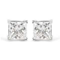 14K White Gold 1 1/2 Cttw Clarity Enhanced Princess Cut Diamond Solitaire Stud Earrings (I-J Color, I1-I2 Clarity)