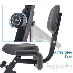 Folding Exercise Bike, Fitness Upright and Recumbent X-Bike with 16-Level Adjustable Resistance, Arm Bands and Backrest