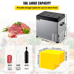 VEVOR 12 Volt Refrigerator, Portable Refrigerator (-4°F~68°F) With APP Control Car Compressor Fridge Cooler 12V/24V DC and 110-220V AC For Camping, Road Trip, Skincare, Outdoor and Home (53 Quart)