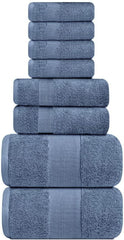 Resort Collection Soft Bath Towel 8-Piece Set Luxury Hotel Plush Absorbent Cotton 2 Bath Towels 2 Hand Towels and 4 Washcloths Blue