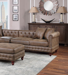 Dark Coffee Breathable Leatherette 4pc Sectional Set 3x Reversible Loveseat / Chaise and 1x Ottoman Tufted Couch Pillows