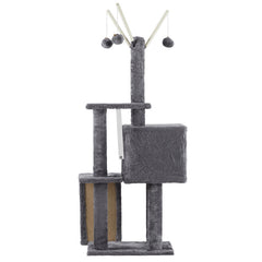 49 inch Cat Tree Cat Tower for Indoor Cats, Cat House with Padded Platform Bed, Toy Balls, Large Cozy Condo and Scratch Board, Dark Grey