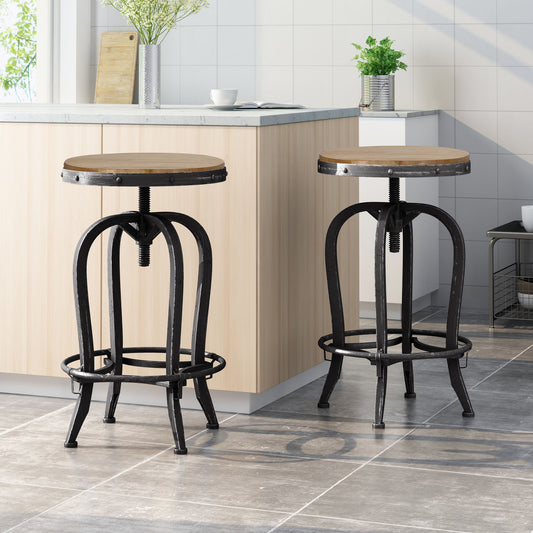 Industrial Firwood Adjustable Height Swivel Barstools (Set of 2)