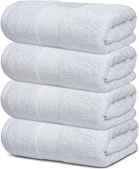 Resort Collection Soft Bath Towels 4 Pack White 28x55 inch Luxury Hotel Plush Absorbent Cotton Bath Towel Large