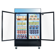 ORIKOOL Glass Door Merchandiser Freezer 44.7 Cu.ft Swing Door Commercial Reach-In Display Freezers with LED Top Panel Upright Freeze Storage