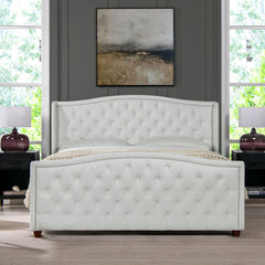 Marcella Upholstered Shelter Headboard Bed Set, King, Bright White Polyester