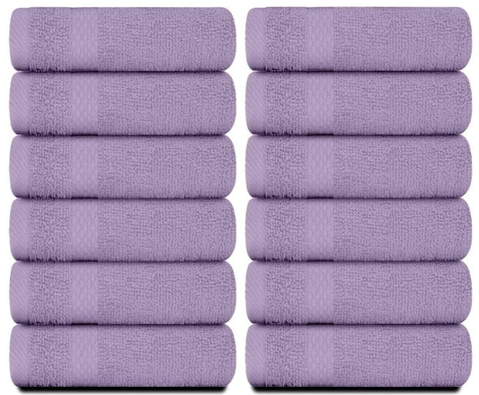 Luxury Washcloths for Bathroom 12 Pcs Set Hotel Spa Kitchen Circlet Egyptian Cotton Highly Absorbent Hotel Quality Face Towels Bulk Set 13x13 Inch Lavender Color