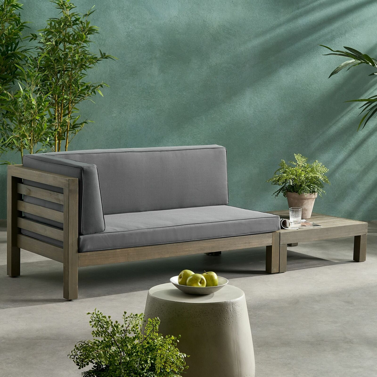 OANA LEFT CORNER BENCH AND COFFEE TABLE. DARK GREY