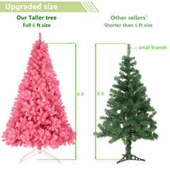 6 FT Artificial Christmas Tree, Unlit Christmas Pine Tree with 1000 Branch Tips and Sturdy Metal Stand for Office Home Store Party Holiday Decor, Pink