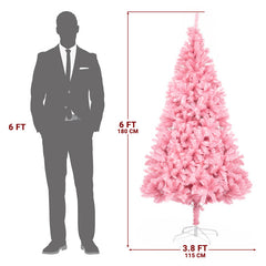 6 FT Artificial Christmas Tree, Unlit Christmas Pine Tree with 1000 Branch Tips and Sturdy Metal Stand for Office Home Store Party Holiday Decor, Pink