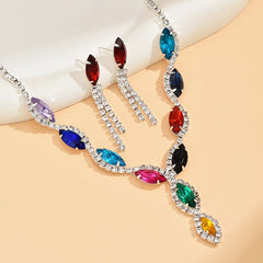 Women's Colorful Crystal Necklace Earrings 2 Pieces Set Jewelry