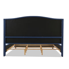 Marcella Upholstered Shelter Headboard Bed Set, King, Dark Sapphire Blue Woven