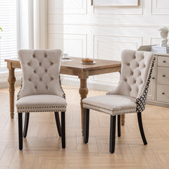 Classic Velvet Dining Chairs, High-end Tufted Solid Wood Contemporary Velvet Upholstered Dining Chair with Wood Legs Nailhead, SET OF 2,Beige and Patterned,SW2201BG