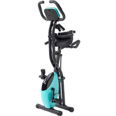 Folding Exercise Bike, Fitness Upright and Recumbent X-Bike with 16-Level Adjustable Resistance, Arm Bands and Backrest