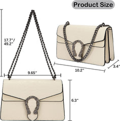 Crossbody Shoulder Square Purse For Women - Fashion Embossed Snake-Print Leather Handbag Metal Chain satchel Tote Bag