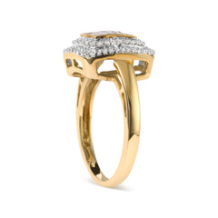 10K Yellow Gold 1/2 cttw Round and Princess Diamond Composite Head and Halo Ring (H-I Color, SI1-SI2 Clarity) - Ring Size 7