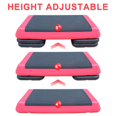 Adjustable Workout Aerobic Stepper in Fitness & Exercise Step Platform Trainer Red Black with 2 Risers