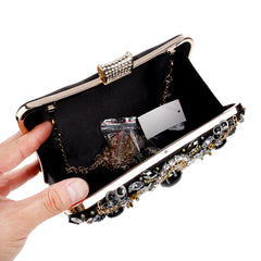 Embroidered Evening Bag Ladies Luxury Banquet Clutch Black