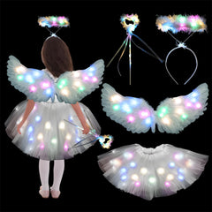 Luminous Angel Costume Children with Wings LED Tutu Skirt for Girls Halloween Carnival Cosplay