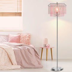 Crystal Floor Lamp, Modern Standing Lamps with Double-Layer Lampshade, Floor Lamps with On/Off Foot Switch, Tall Pole Lamp