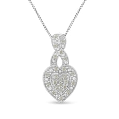 .925 Sterling Silver 1/3 Cttw Diamond Awareness Ribbon Halo Heart 18" Pendant Necklace (I-J Color, I2-I3 Clarity)