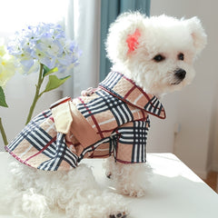 Pet Dress; Plaid Dog Dress With Belt; Winter Cat Dress Pet Clothes For Small Medium Dogs & Cats