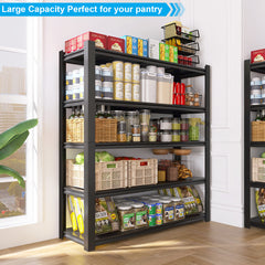 72.05 Inch Tall Black Metal Shelves with 5 Removable Dividers Are High Capacity and Load Bearing for Garages, Kitchens and Offices.