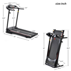 Folding Treadmill with Incline 2.5HP 12KM/H Electric Treadmill for Home Foldable; Bluetooth Music Cup Holder Heart Rate Sensor Walking Running Machine for Indoor Home Gym Exercise Fitness