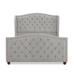 Marcella Upholstered Shelter Headboard Bed Set, Queen, Silver Grey Polyester