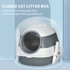 PawHut Cat Litter Box with Lid, Covered Litter Box w/ High Sides, Air Freshener, Large Two-Way Entrance Kitty Litter Box, Foldable, Easy Clean, White, and Gray