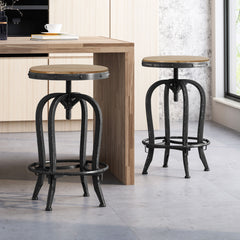 Industrial Firwood Adjustable Height Swivel Barstools (Set of 2)