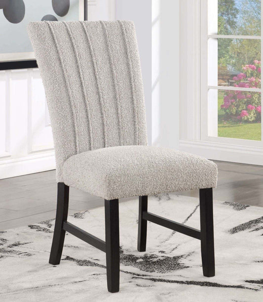 Unique Contemporary Gray Boucle Fabric Set of 2pc Dining Chairs Black Wooden Legs Parson Side Chair