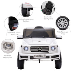 Aosom 12V Kids Electric Car, Mercedes Benz G500 Licensed Battery Powered Ride on Truck for Kids with Remote Control, Headlights, Music, Suspension & Storage for Boys and Girls, White