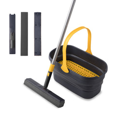 Collapsible Plastic Bucket Mop Bucket and Sponge Mop Kit Home Commercial Tile Floor Bathroom Garage Cleaning