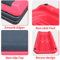 Adjustable Workout Aerobic Stepper in Fitness & Exercise Step Platform Trainer Red Black with 2 Risers