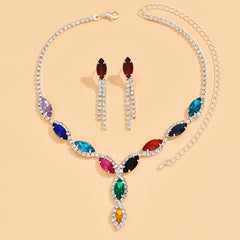 Women's Colorful Crystal Necklace Earrings 2 Pieces Set Jewelry