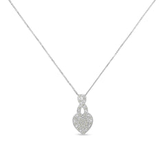 .925 Sterling Silver 1/3 Cttw Diamond Awareness Ribbon Halo Heart 18" Pendant Necklace (I-J Color, I2-I3 Clarity)