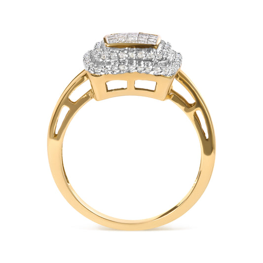 10K Yellow Gold 1/2 cttw Round and Princess Diamond Composite Head and Halo Ring (H-I Color, SI1-SI2 Clarity) - Ring Size 7