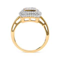 10K Yellow Gold 1/2 cttw Round and Princess Diamond Composite Head and Halo Ring (H-I Color, SI1-SI2 Clarity) - Ring Size 7