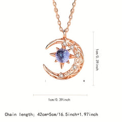 Moon Star Pendant Necklace Inlaid Shiny Moonstone Dainty Clavicle Chain For Women