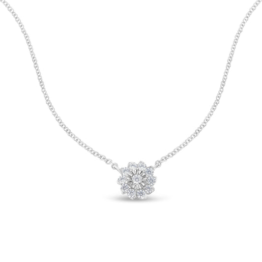 .925 Sterling Silver 1/2 Cttw Diamond Miracle Set Flower Cluster Pendant Necklace with Cable Chain (I-J Color, I1-I2 Clarity) - 18'